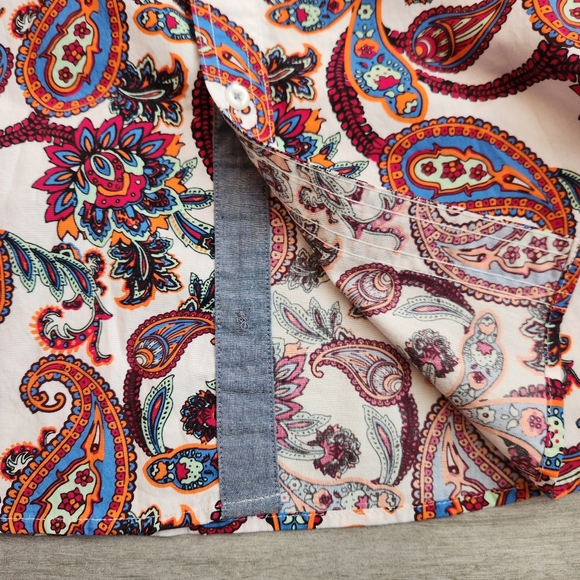 Cremieux Shirt L White Red Paisley Cotton Short Sleeve Button Down Casual New$60 - Picture 8 of 10